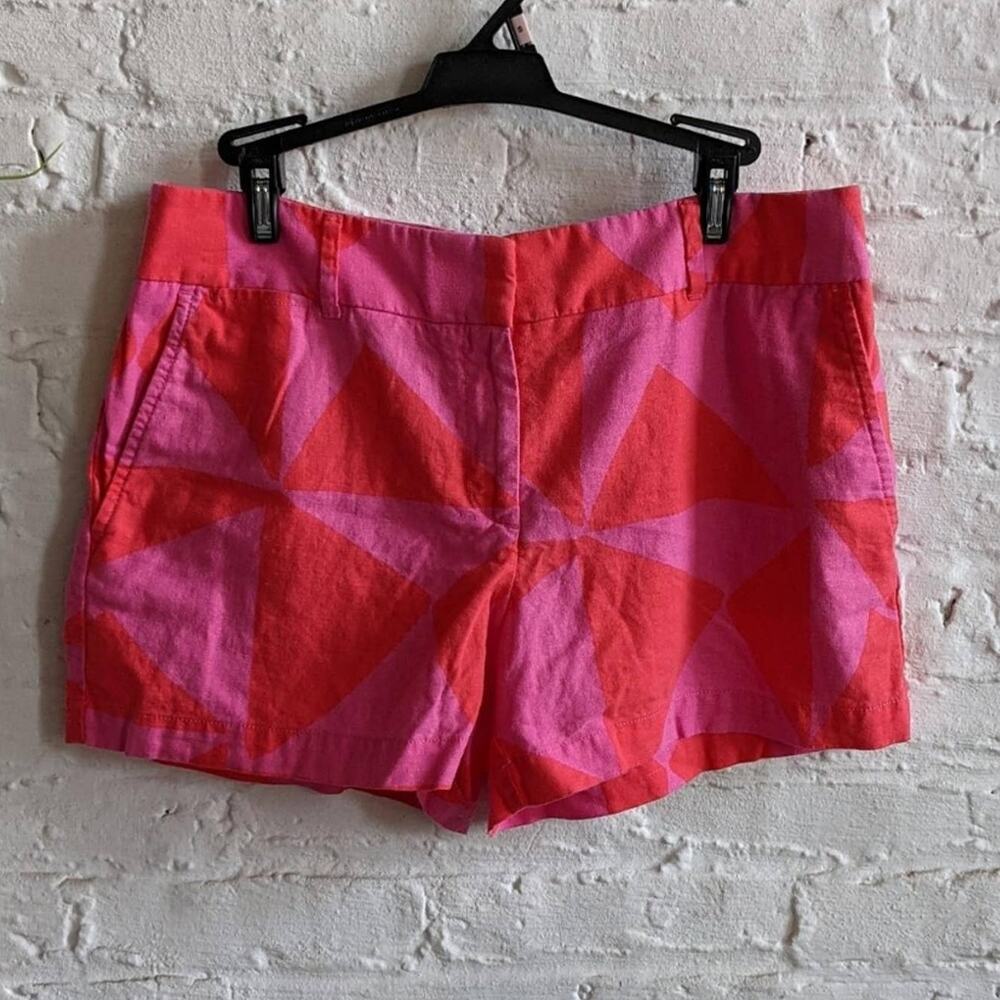 80s Retro Geometric Linen Hot Pink Neon Pastel Lightweight Riviera Chino Shorts - Picture 4 of 5